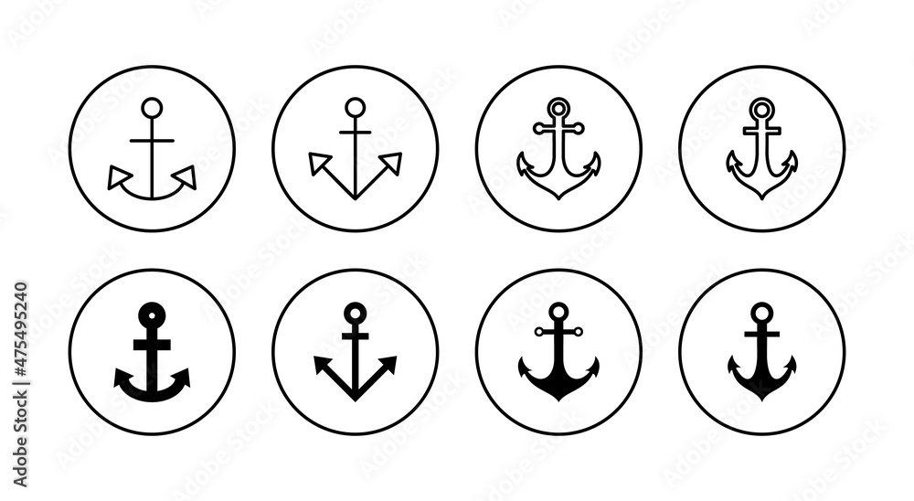 Anchor icons set. Anchor sign and symbol. Anchor marine icon. Anchor icons set. Anchor sign and symbol. Anchor marine icon.