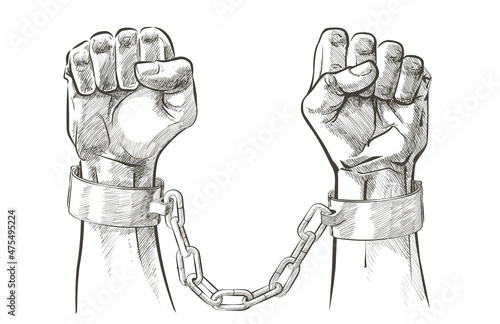 Sketch vector Handcuffs on the hands of the slave black African Americans