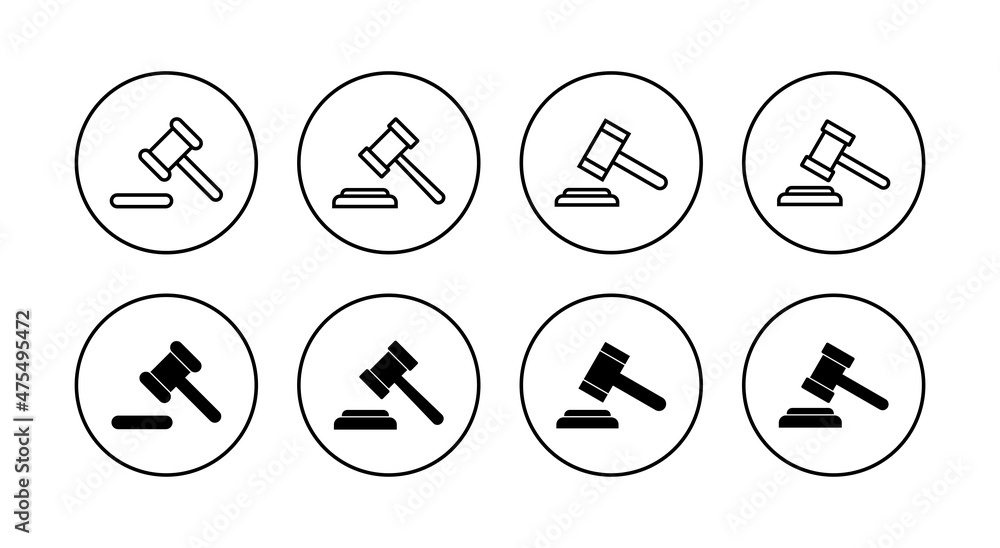 Gavel icons set. judge gavel sign and symbol. law icon. auction hammer Gavel icons set. judge gavel sign and symbol. law icon. auction hammer