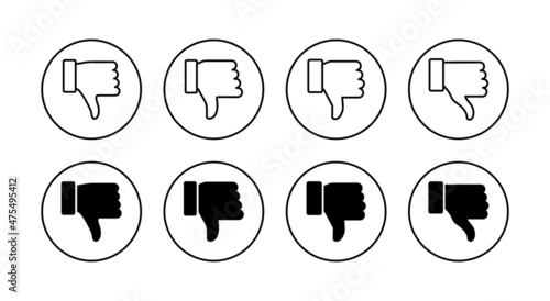 Dislike icons set. dislike sign and symbol. Hand with thumb down