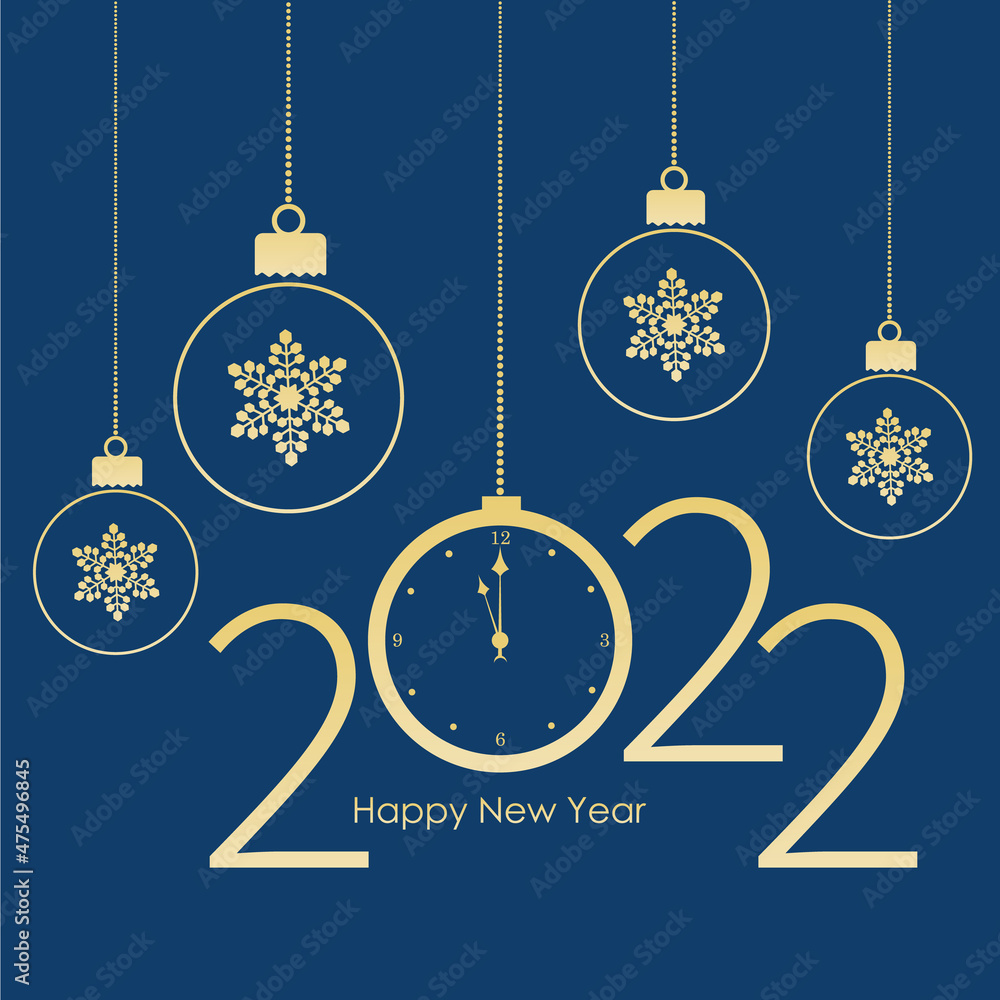 Sto 2022 Christmas Happy New Year 2022 Card. Clock And Christmas Balls Stock Vector | Adobe  Stock