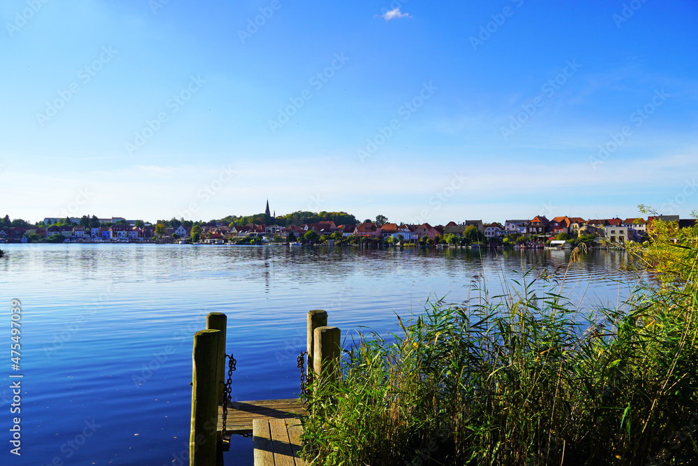 View of the town of Malchow and the Malchower See. Mecklenburg Lake District.
