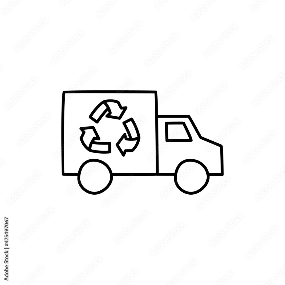 Eco Truck Icon in flat black line style, isolated on white background Eco Truck Icon in flat black line style, isolated on white background