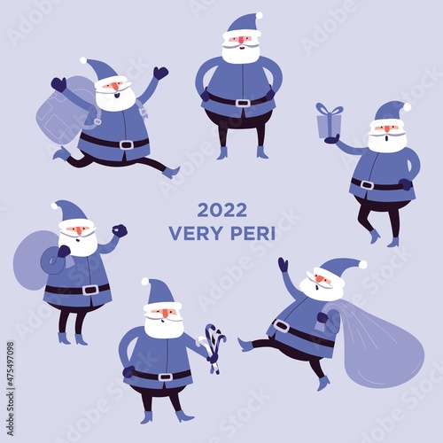 Cheerful Santa Claus in lilac tones. Vector illustration. Very peri color.