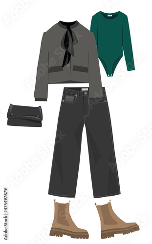 trendy women outfit with jeans and chelsea boots