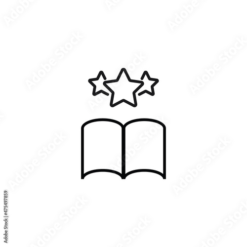 Books, fiction and reading concept. Vector sign drawn in modern flat style. High quality pictogram suitable for advertising, web sites, internet stores. Line icon of stars over book
