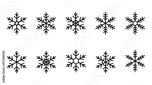 Black snowflakes with tracery. Decoration of ice floes with geometric abstract patterns. Symbol of christmas holiday and vector decoration game