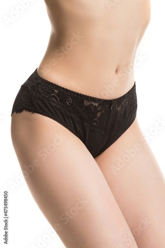 women s health concept  girl in panties on white background