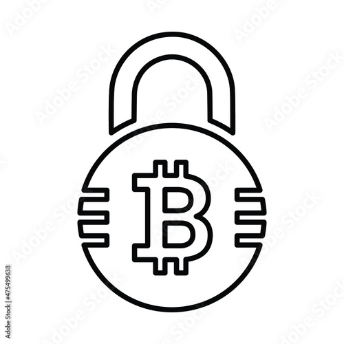 Bit coin, coin, cryptocurrency, encryption, security line icon. Outline vector.