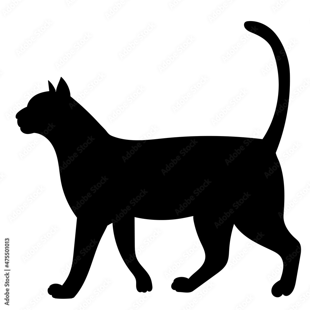 black silhouette cat vector, isolated