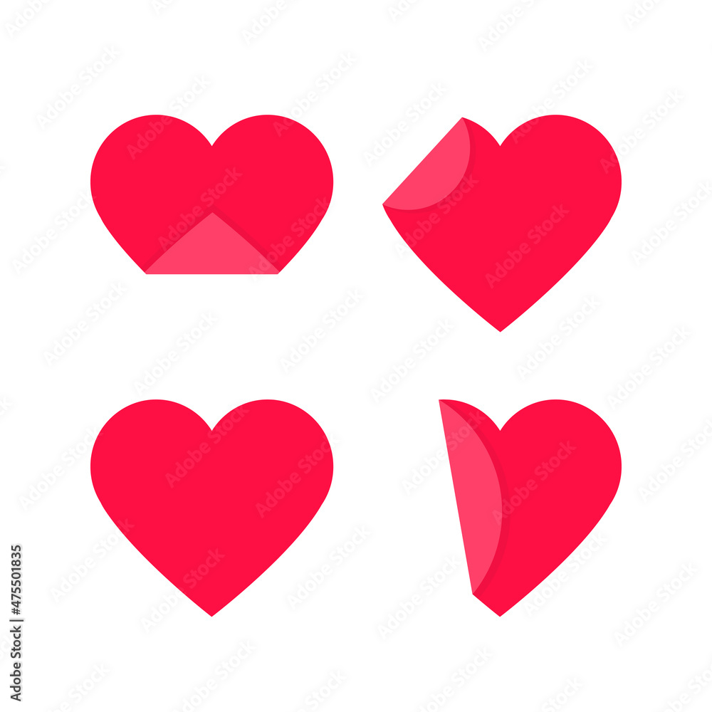 Cute set of hearts of red color of different shapes.
