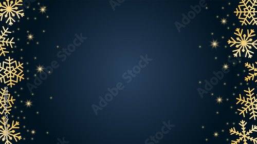 Snowflake border. Gold snowflakes on navy background