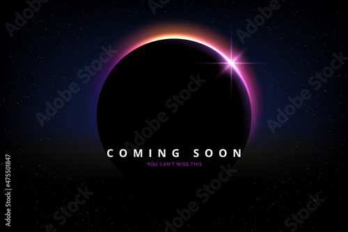 Coming Soon text on abstract Sunrise Dark Background with motion effect