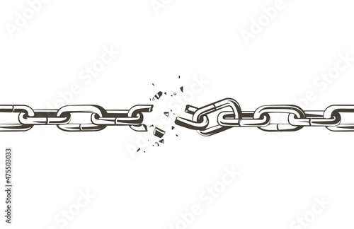 Vector Broken chain. Black and white vintage line illustration.