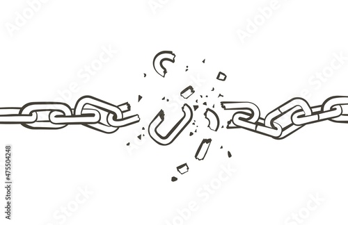 Vector Broken chain. Black and white vintage line illustration.