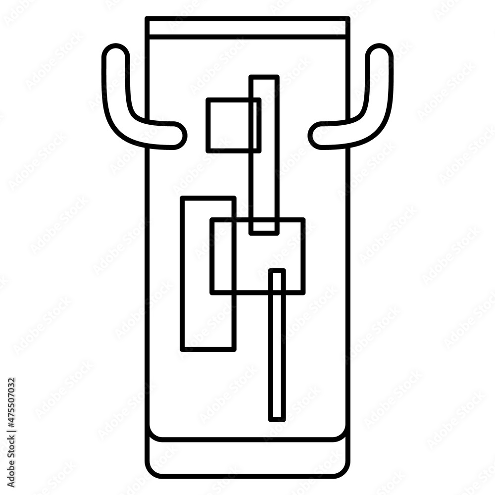 Rectangular cylindrical vase with a design with abstract elements. Vector icon, outline, isolated Rectangular cylindrical vase with a design with abstract elements. Vector icon, outline, isolated