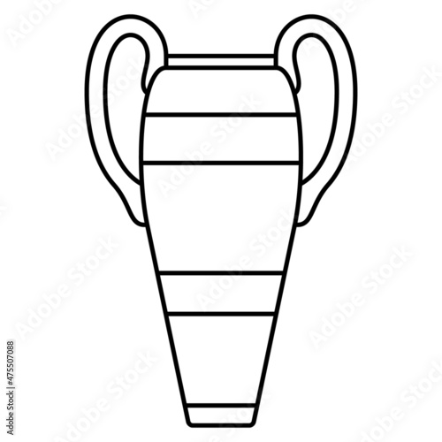 Large roomy ceramic amphora with two side handles for carrying. Vase, urn with a classic design. Vector icon, outline, isolated