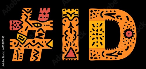 ID Hashtag. Multicolored bright isolate curves doodle letters. Hashtag #ID is abbreviation for the US American state Idaho for social network, web resources, mobile apps.