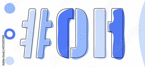 OH hashtag. Isolate curves doodle letters. Blue colors. Hashtag #OH is abbreviation for the US American state Ohio for social network, web resources, mobile apps.