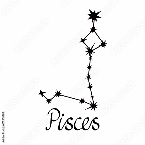 Zodiac constellation collection simple vector illustration, Pisces astrology horoscope symbol for future events prediction, stars connected with lines