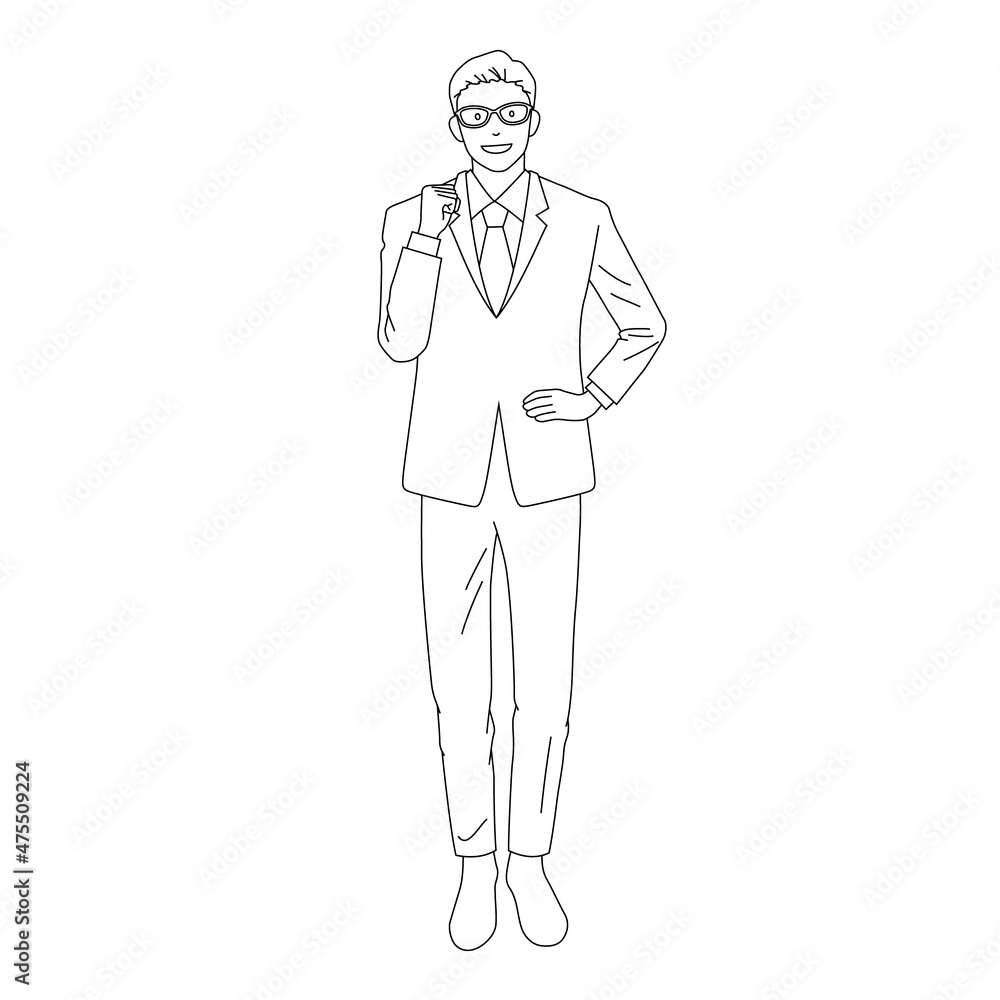 Illustration of a businessman doing a fist pump(white background, vector, cut out, line art) Illustration of a businessman doing a fist pump(white background, vector, cut out, line art)