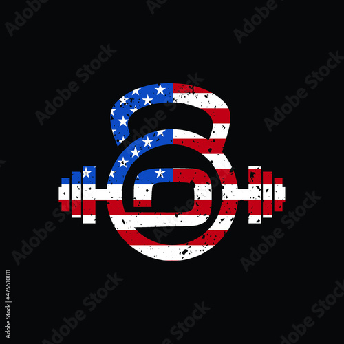 Retro Style Letter O Logo American Design With barbell and kettlebell | USA Fitness Gym Logo | American Flag Gym Design