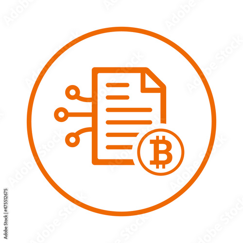 Paper, bitcoin icon. Orange vector sketch.