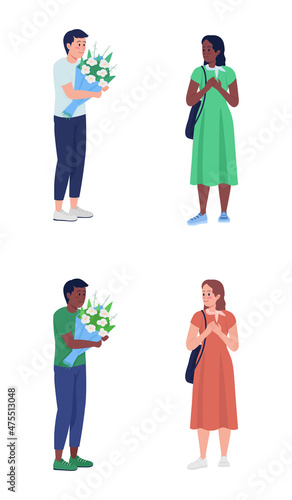 High school sweethearts semi flat color vector characters set. Full body people on white. Expressing love isolated modern cartoon style illustration collection for graphic design and animation