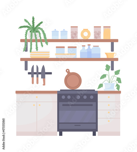 Scandinavian style kitchen semi flat color vector item. Realistic object on white. Nordic interior for cozy home isolated modern cartoon style illustration for graphic design and animation