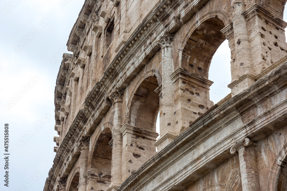 views and details of the colosseum monument in rome in Italy