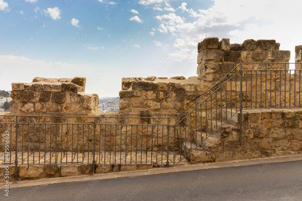 A view from the Old City of Jerusalem of the ancient walls that surround the Jewish Quarter