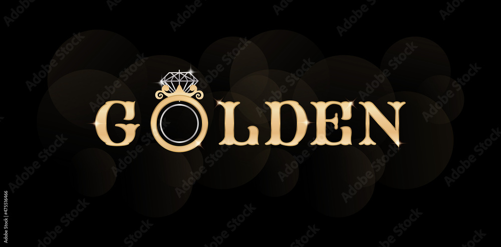 illustration of Golden typeface with Diamond ring, gold and silver ...