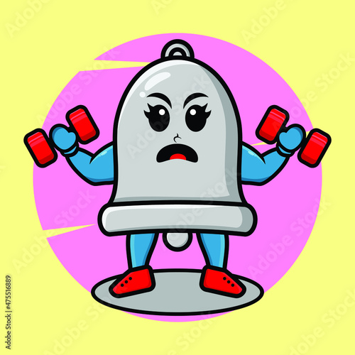 bell mascot cartoon is fitness with dumbbell and cute style design for t-shirt, sticker, logo element