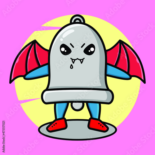 Bell mascot cartoon character as dracula with wings in cute style for t-shirt, sticker, logo element, poster