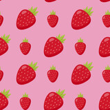 Seamless pattern with awesome strawberry on pink background. Vector image.