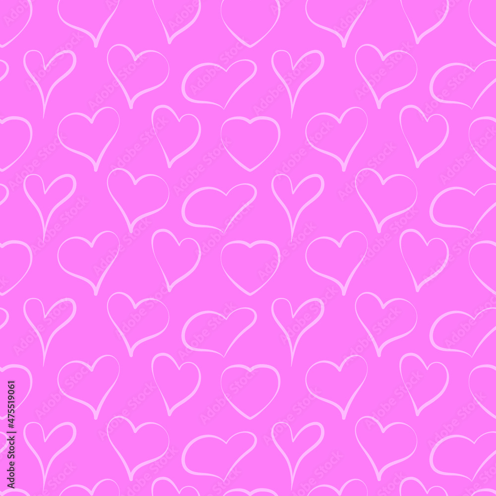 Heart contour on a pink background. Seamless vecton pattern for decoration, packaging, wallpaper. Romantic pink background with hearts.