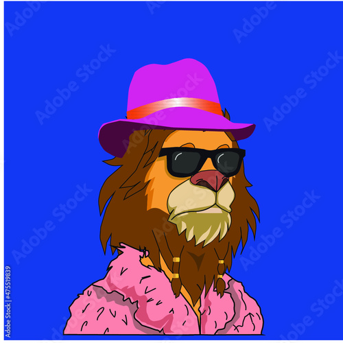 funny nft lion street style animal glasses and cap