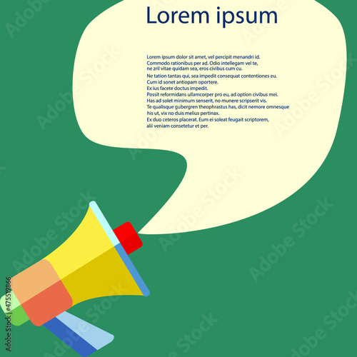 megaphone spreading announcement on green background