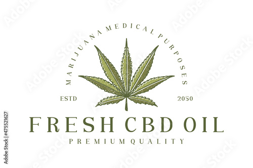 Vintage retro cbd cannabis marijuana hemp leaf farm cultivation logo design