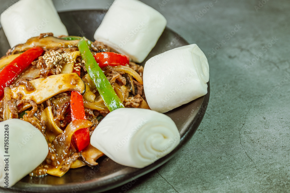 gochu japchae, Korean stirfried chili peppers and beef Stock Photo