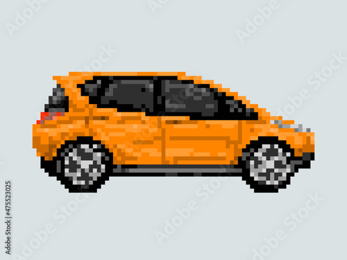 Illustration of orange crossover car in pixel art style