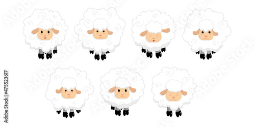 Εκτύπωση καμβά Cute sheeps on white background set, cartoon