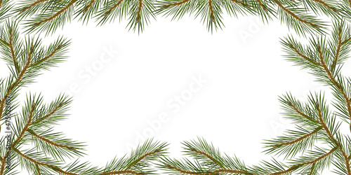 Frame made of pine branches. Winter vector illustration cartoon style. Branches of a Christmas tree needles square frame. Empty space for text.
