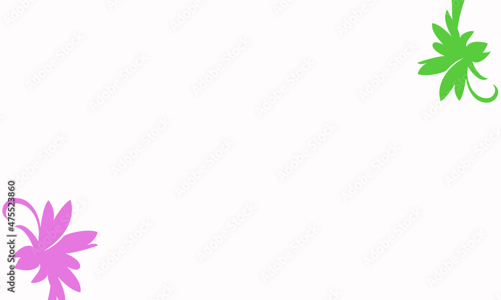 white background with floral motifs in the top and bottom corners