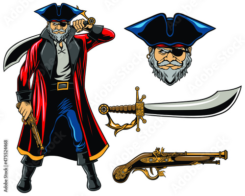 standing pirate set vector illustration