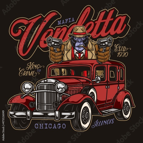 Mafia and crime colorful vintage badge