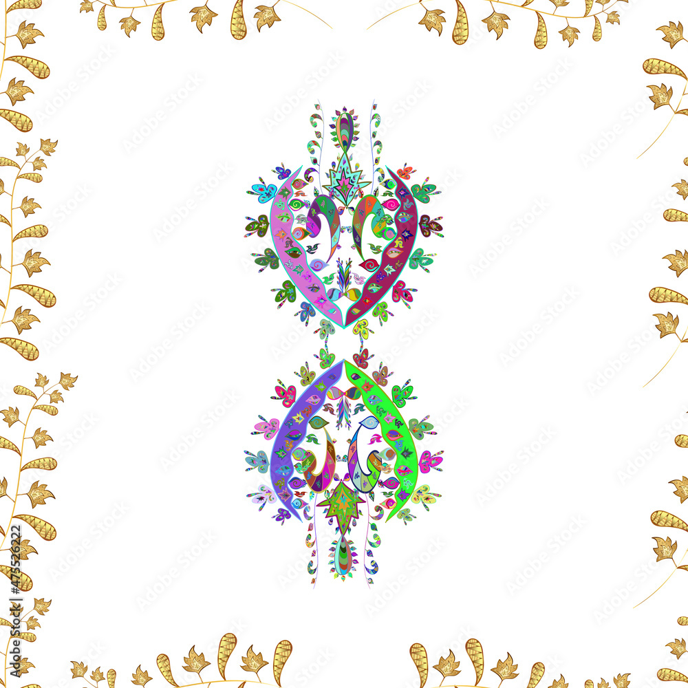 Seamless pattern with interesting doodles on colorfil background. Raster illustration.