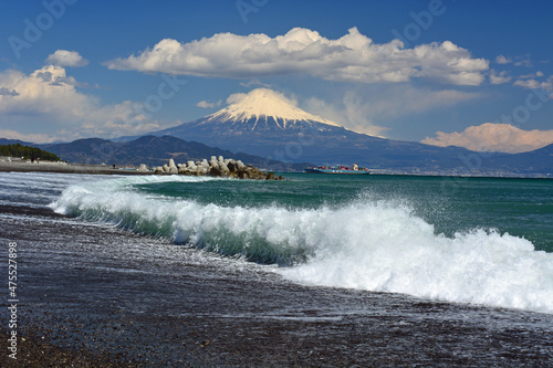 世界遺産 富士山を静岡県三保の松原の海岸線からの風景