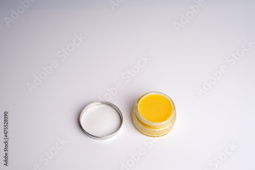 Glass container set of yogurt or dessert or white sour cream isolated on white background