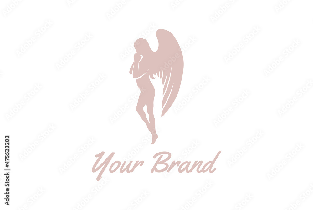 Pretty Beautiful Sexy Praying Angel Woman Lady Girl Female Silhouette Logo Design